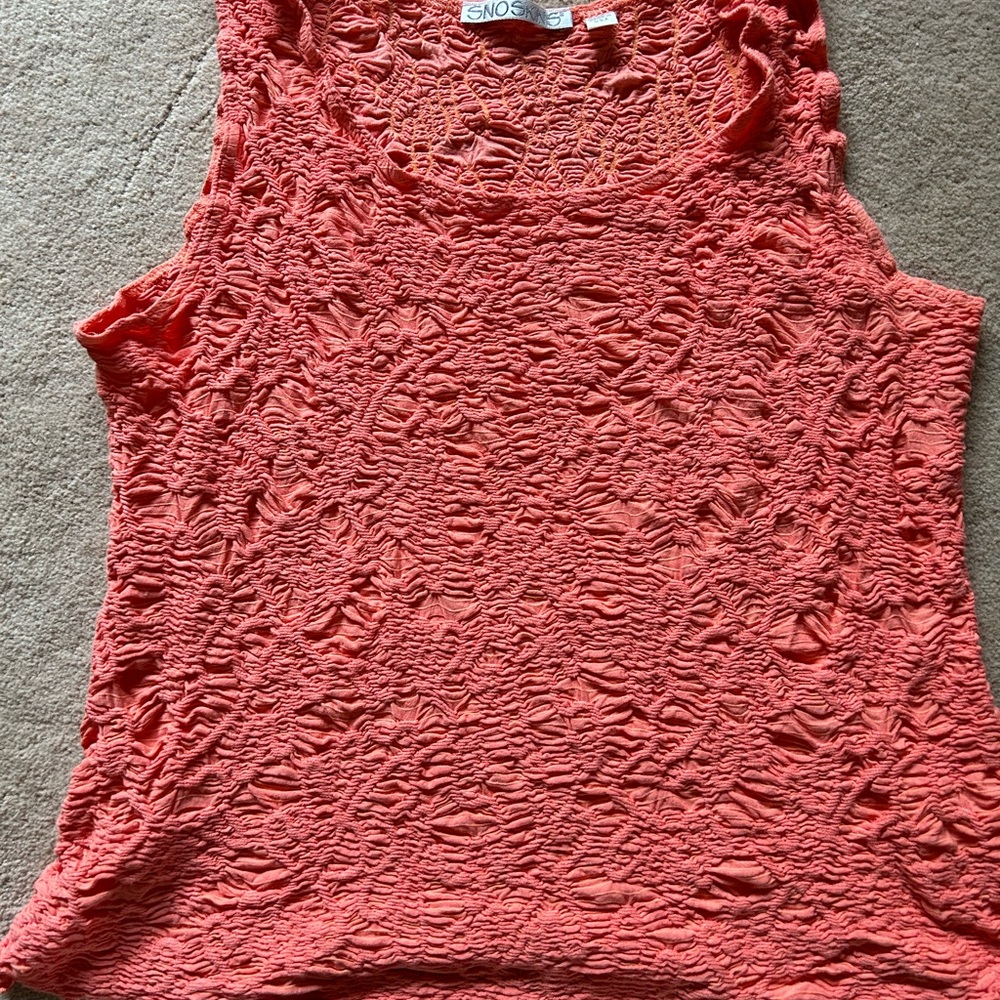 SNOSKINS textured crunch top. Orange sleeveless made USA